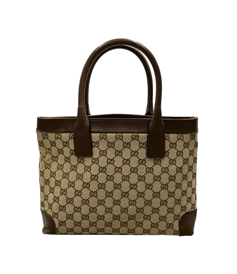 Gucci GG Canvas Leather Tote Bag Black Brown